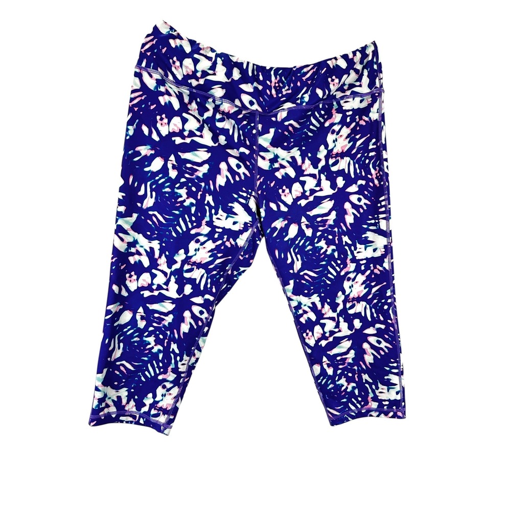Pro Player Women Purple Tropical Abstract Print Cropped Leggings XL Yoga Gym
